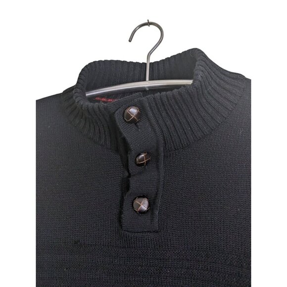 Armor Lux Wool Blend Pullover Sweater Mens M Black Button Up Mock Neck Ribbed - Picture 2 of 7